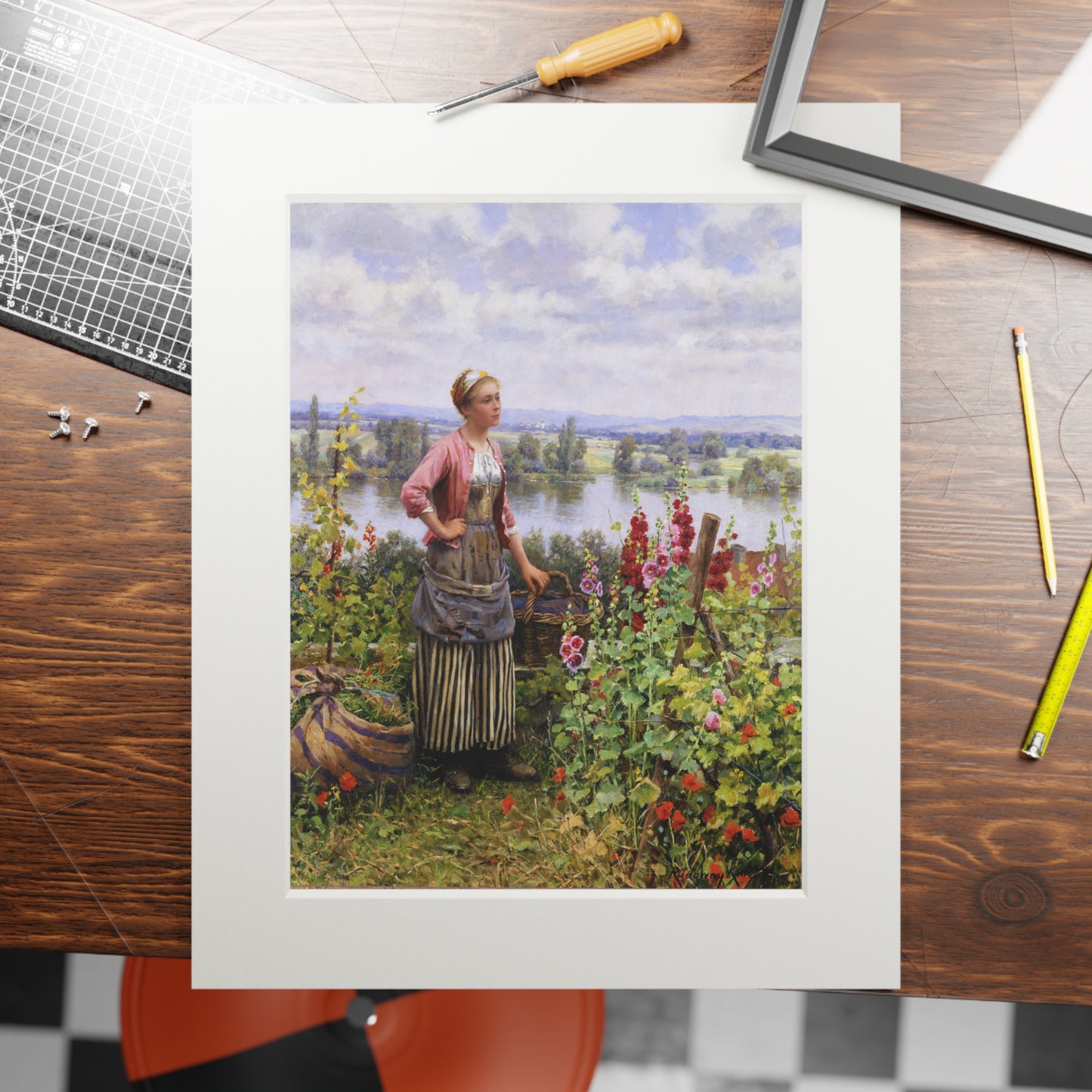 Maria on the Terrace with a Bundle of Grass by Daniel Ridgway Knight | Matted Fine Art Print