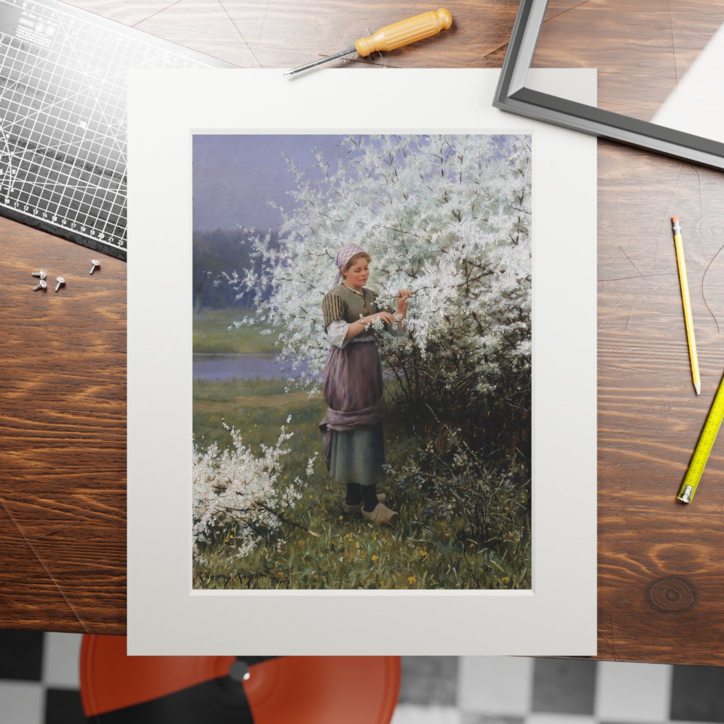 Les cerisiers by Daniel Ridgway Knight | Matted Fine Art Print