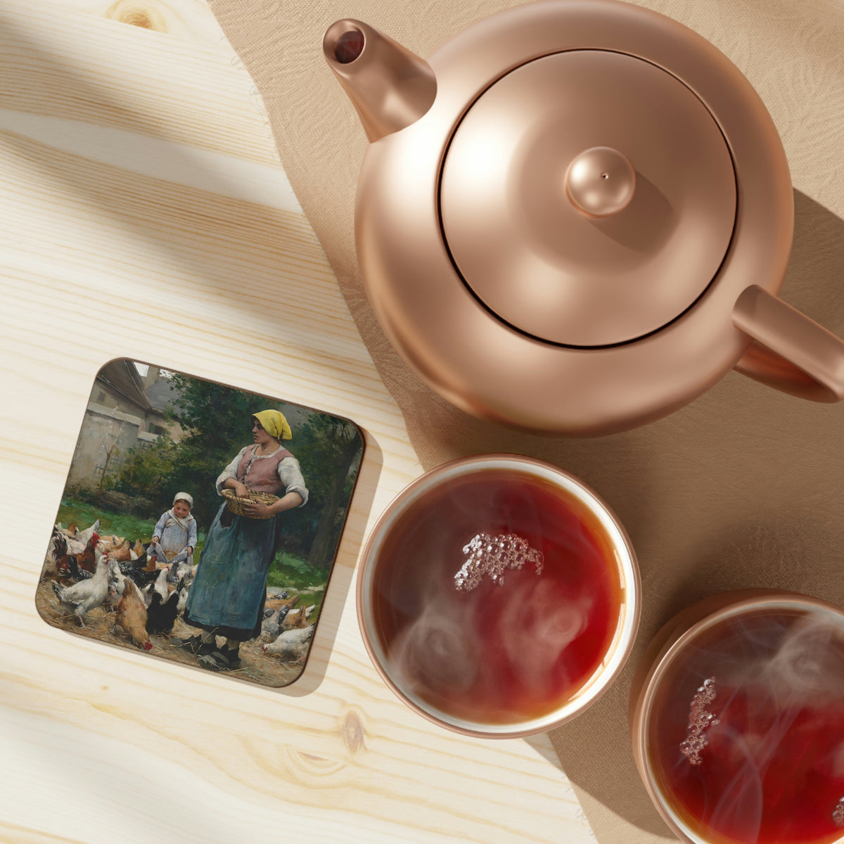 Julien Dupre: "Femme avec des poules" - Hardboard Back Coaster