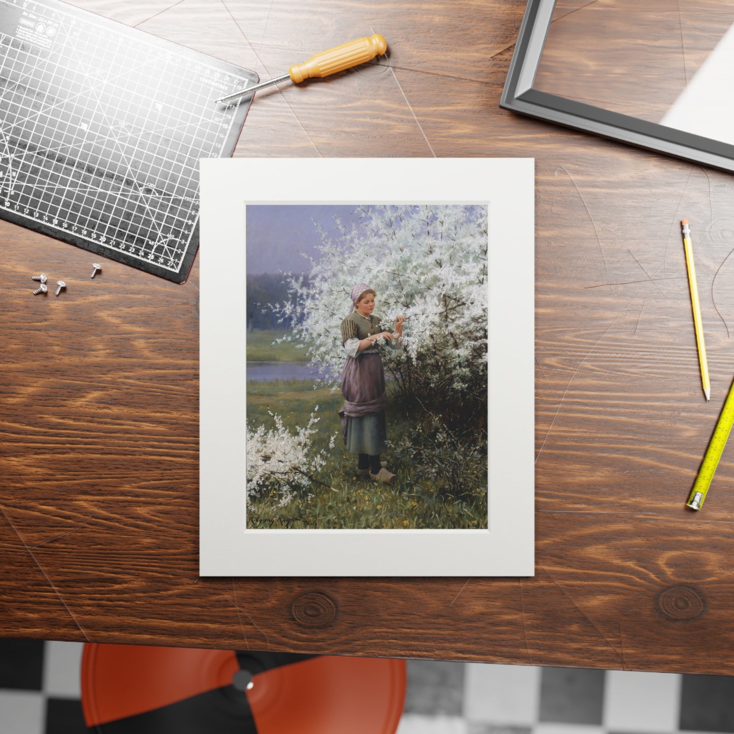 Les cerisiers by Daniel Ridgway Knight | Matted Fine Art Print