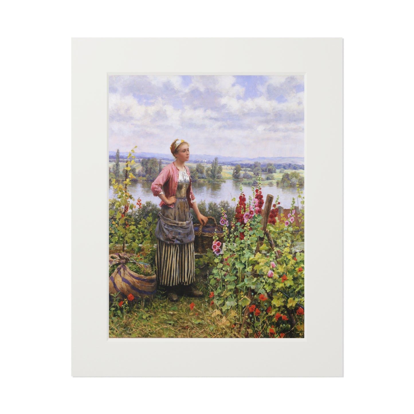 Maria on the Terrace with a Bundle of Grass by Daniel Ridgway Knight | Matted Fine Art Print