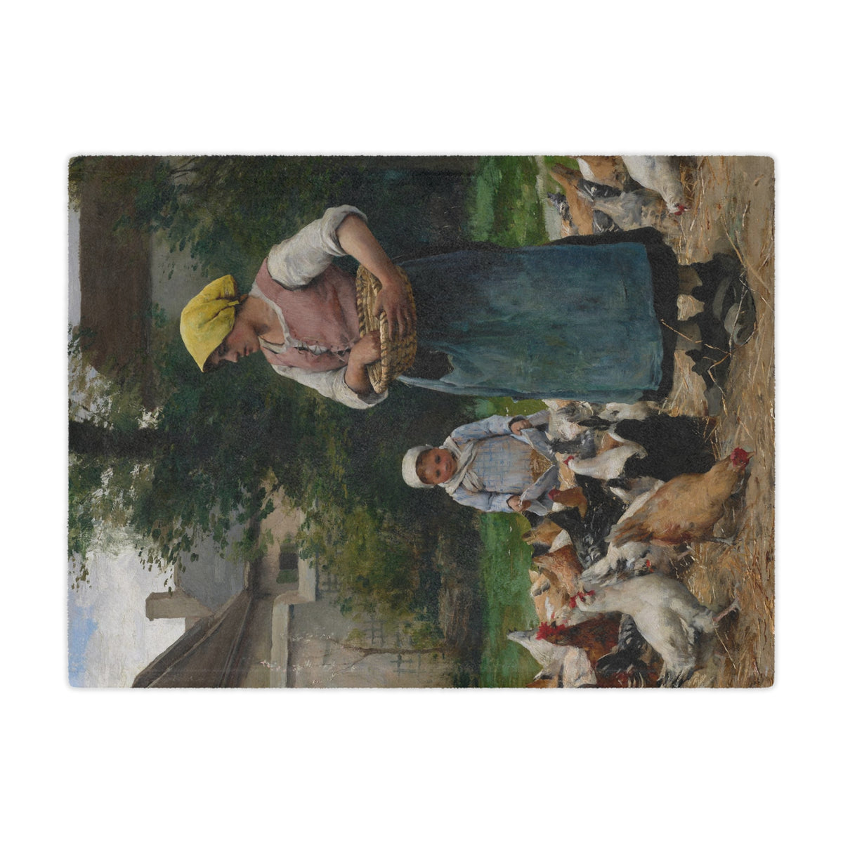 Julien Dupre: "Femme avec des poules" - Microfiber Blanket