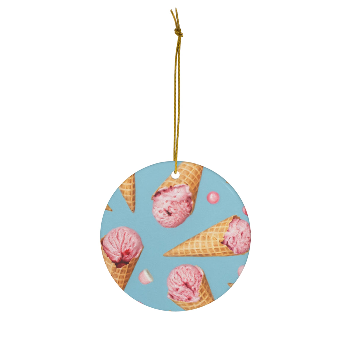 Beth Sistrunk: "Strawberry Ice Cream Cones" - Ceramic Ornament, 1-Pack