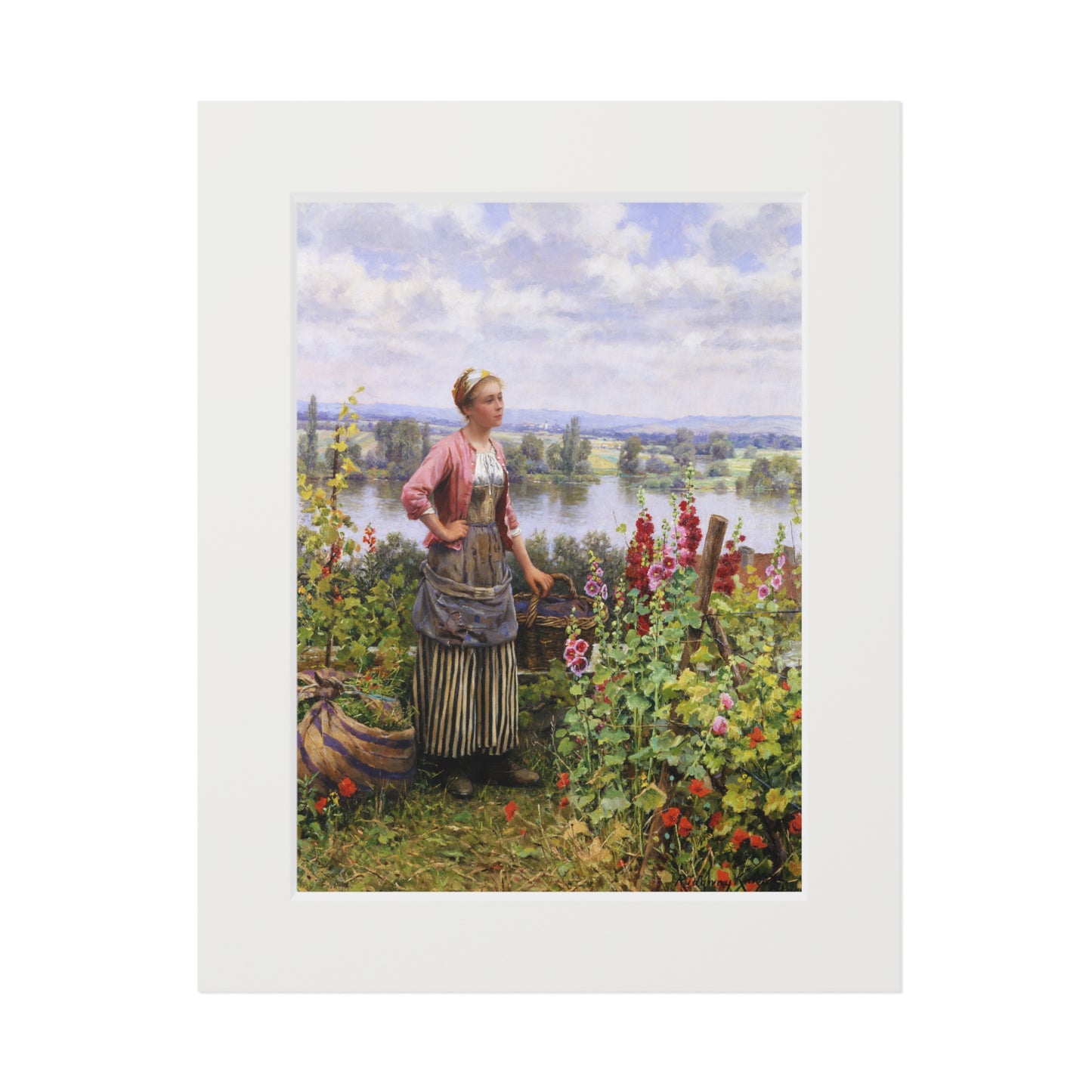 Maria on the Terrace with a Bundle of Grass by Daniel Ridgway Knight | Matted Fine Art Print