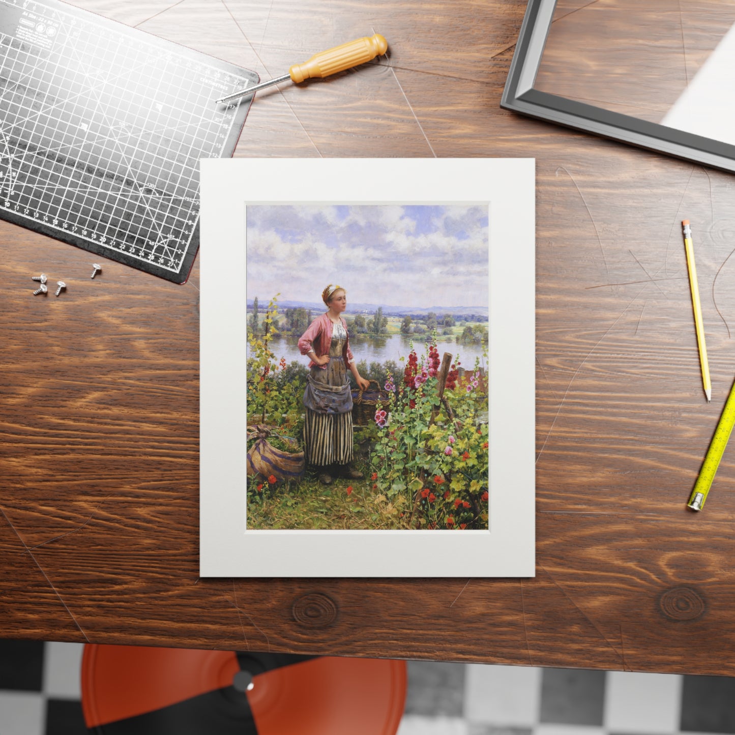 Maria on the Terrace with a Bundle of Grass by Daniel Ridgway Knight | Matted Fine Art Print