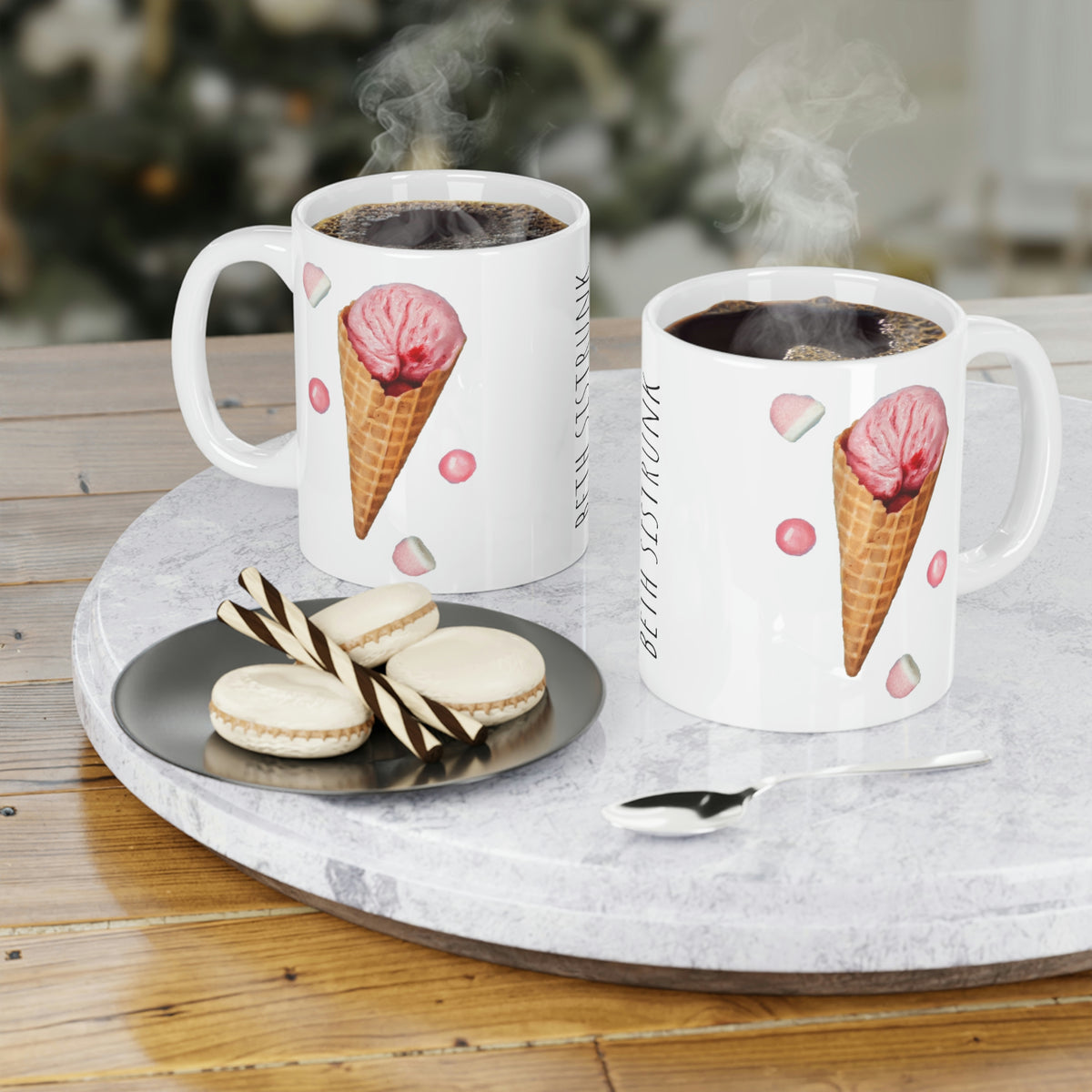 Beth Sistrunk: "Strawberry Ice Cream Cones - Beth Sistrunk" Ceramic Mug (11oz\15oz\20oz)