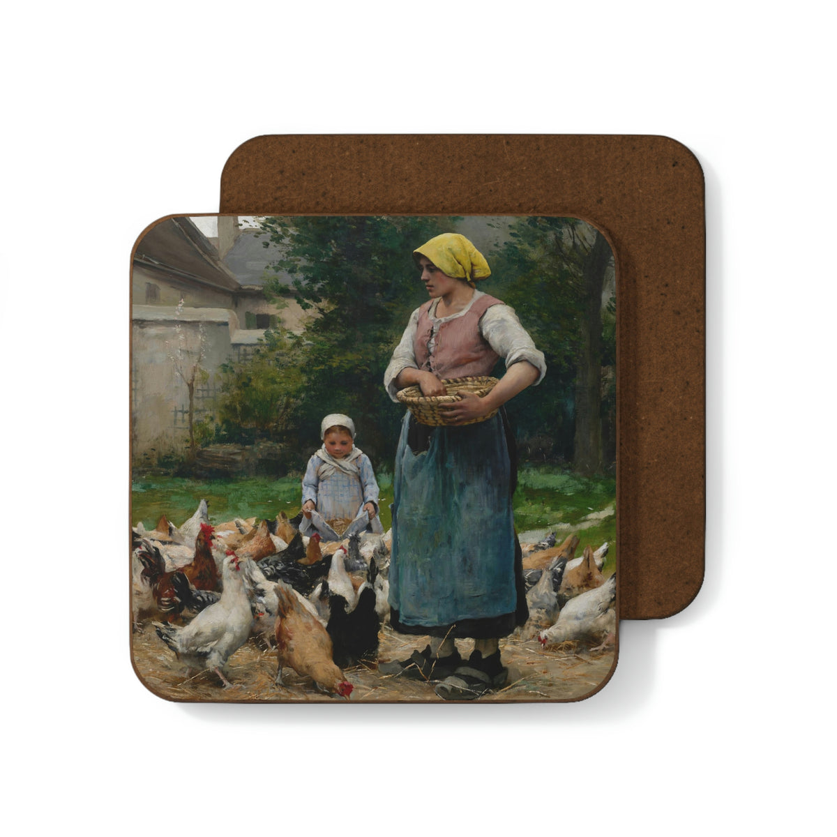 Julien Dupre: "Femme avec des poules" - Hardboard Back Coaster