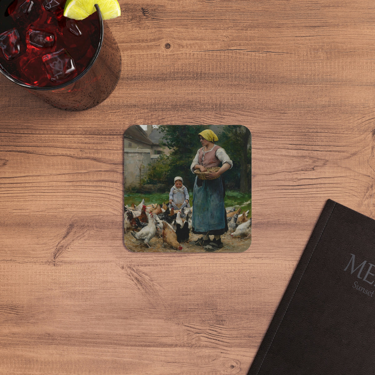 Julien Dupre: "Femme avec des poules" - Coasters (50, 100 pcs)