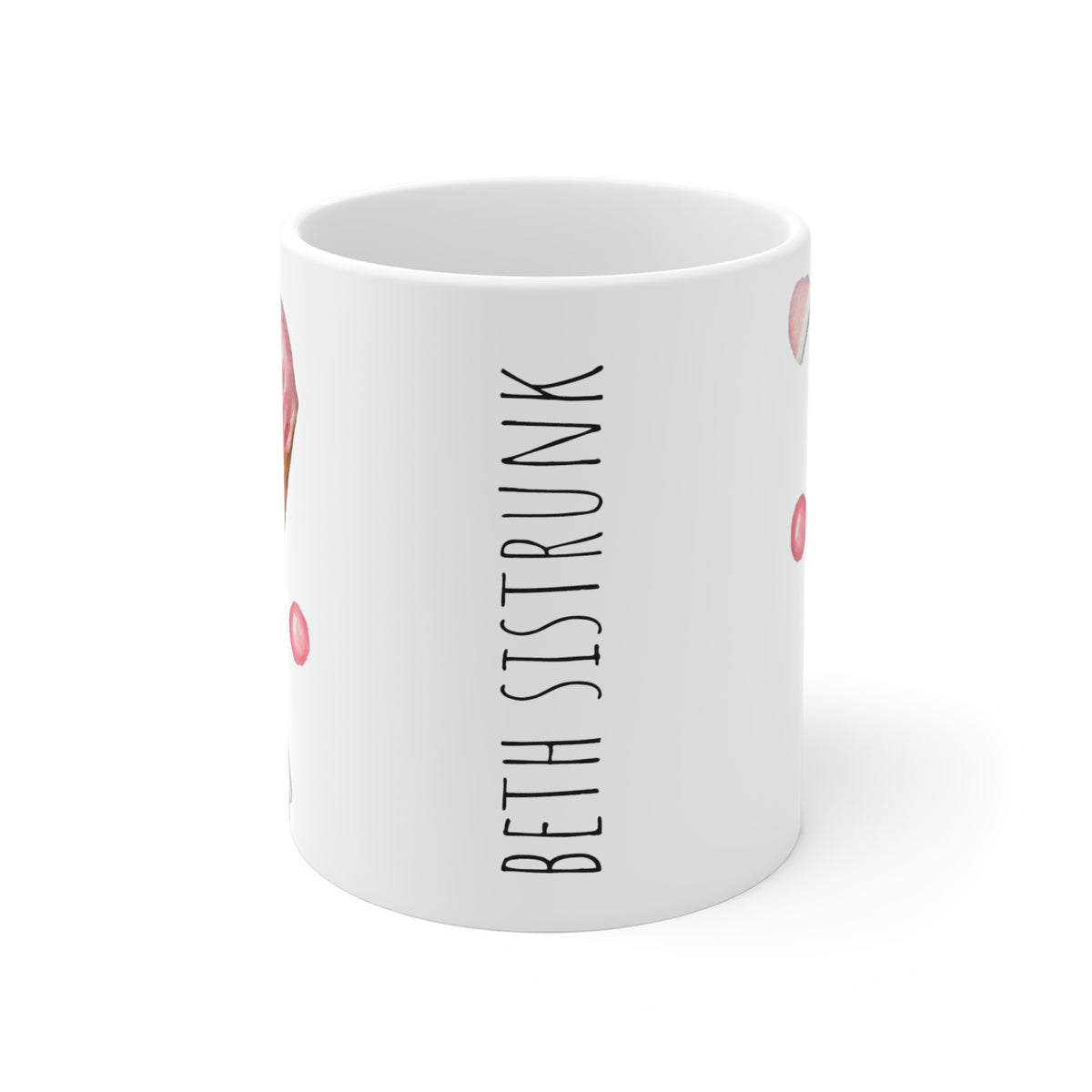 Beth Sistrunk: "Strawberry Ice Cream Cones - Beth Sistrunk" Ceramic Mug (11oz\15oz\20oz)