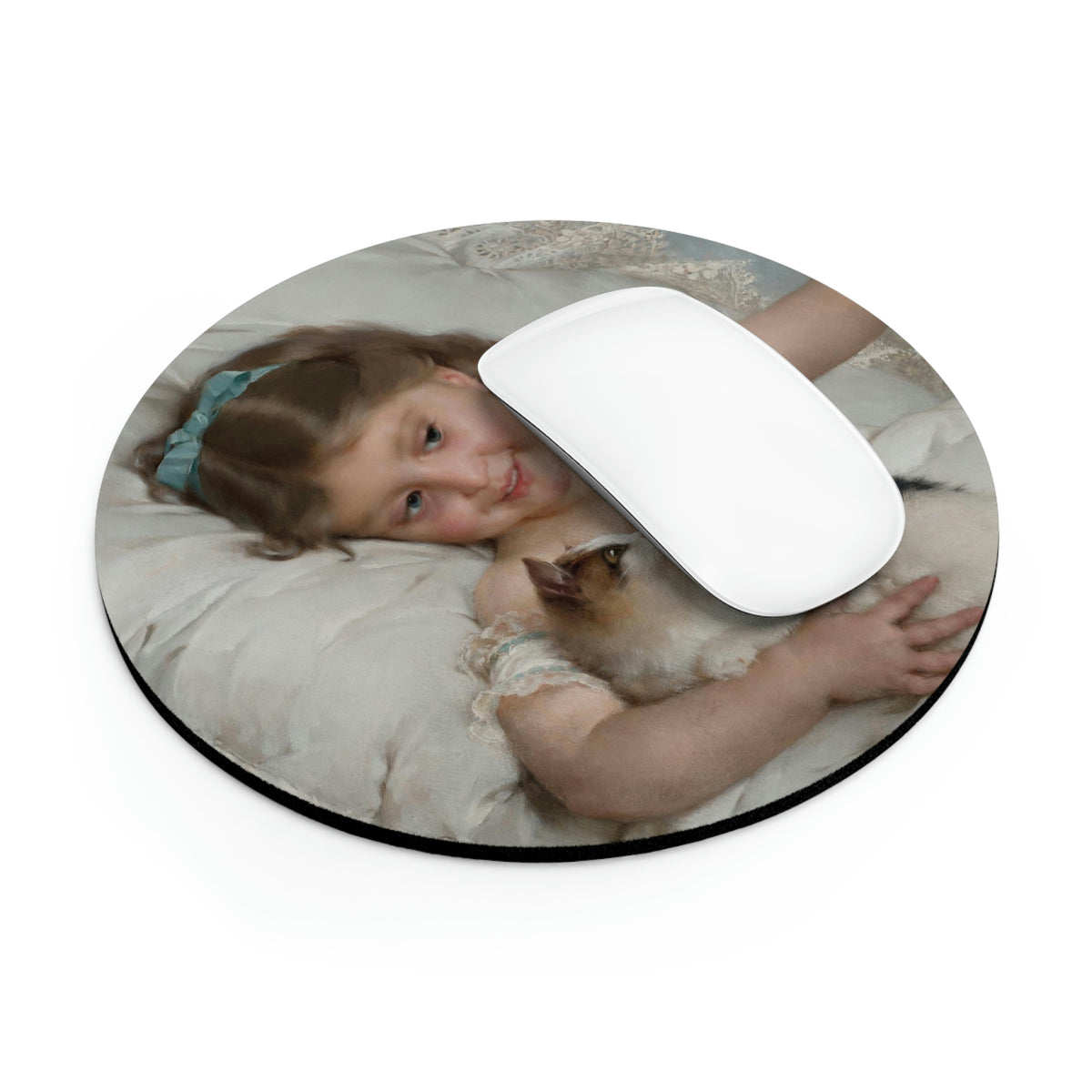 Emile Munier: "Petite fille et chat" – Mouse Pad