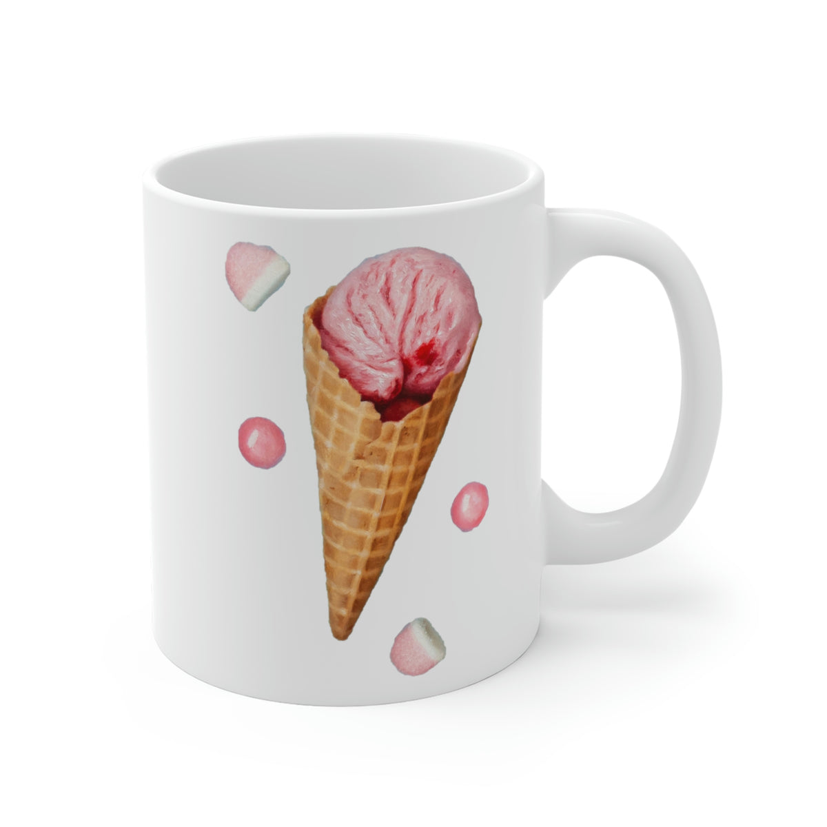Beth Sistrunk: "Strawberry Ice Cream Cones - Beth Sistrunk" Ceramic Mug (11oz\15oz\20oz)