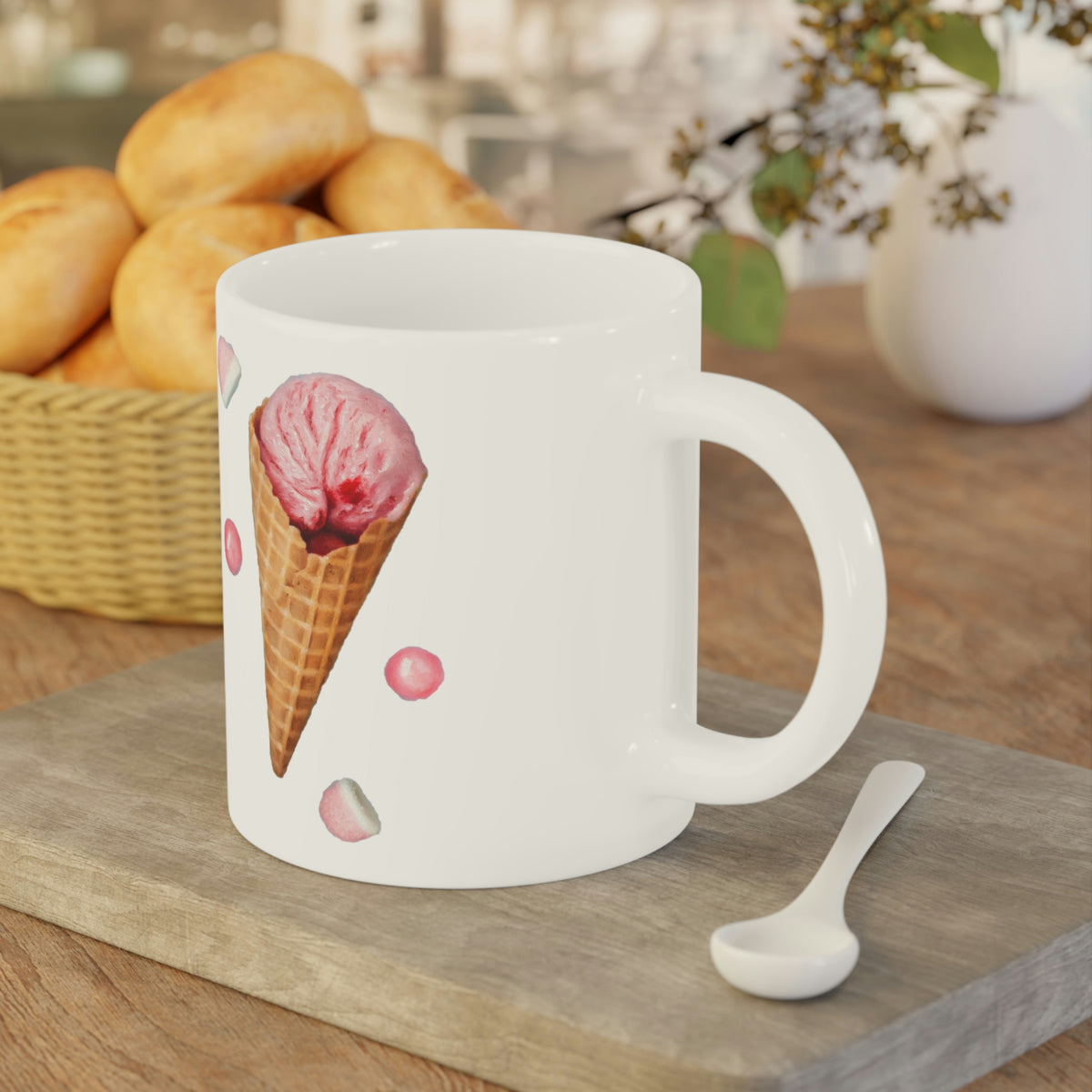 Beth Sistrunk: "Strawberry Ice Cream Cones - Beth Sistrunk" Ceramic Mug (11oz\15oz\20oz)