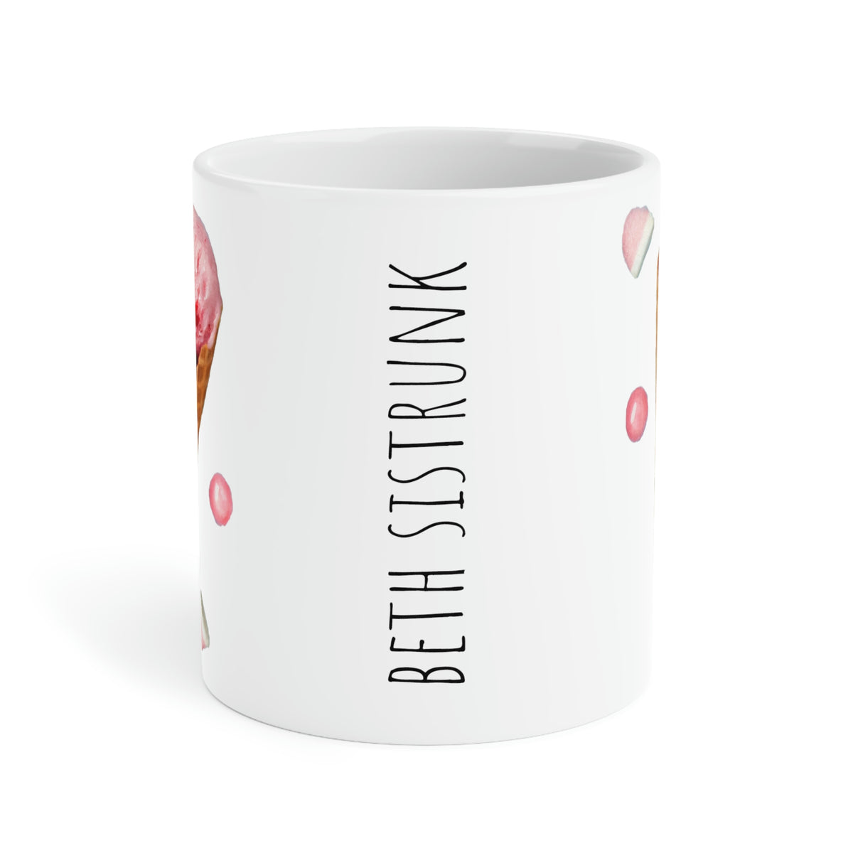 Beth Sistrunk: "Strawberry Ice Cream Cones - Beth Sistrunk" Ceramic Mug (11oz\15oz\20oz)