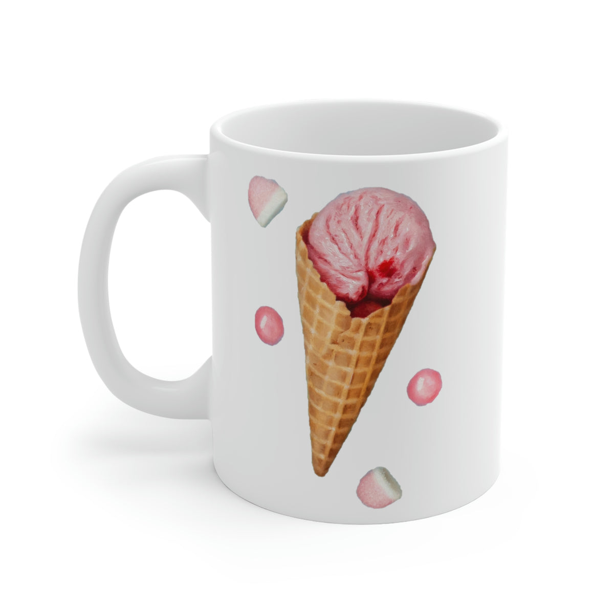 Beth Sistrunk: "Strawberry Ice Cream Cones - Beth Sistrunk" Ceramic Mug (11oz\15oz\20oz)