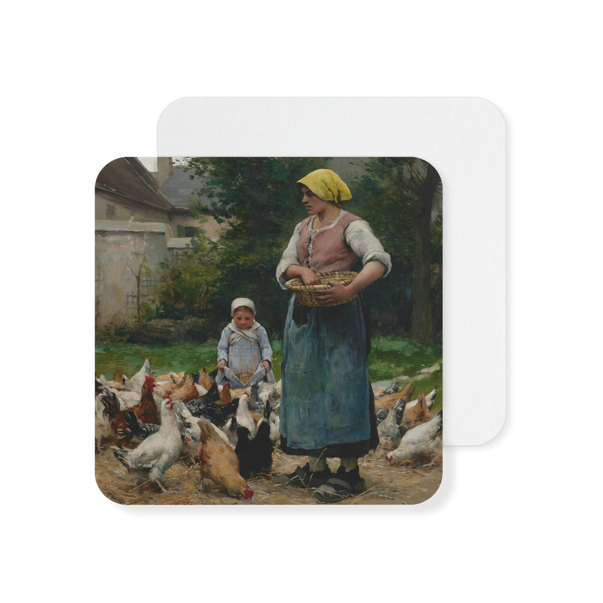 Julien Dupre: "Femme avec des poules" - Coasters (50, 100 pcs)