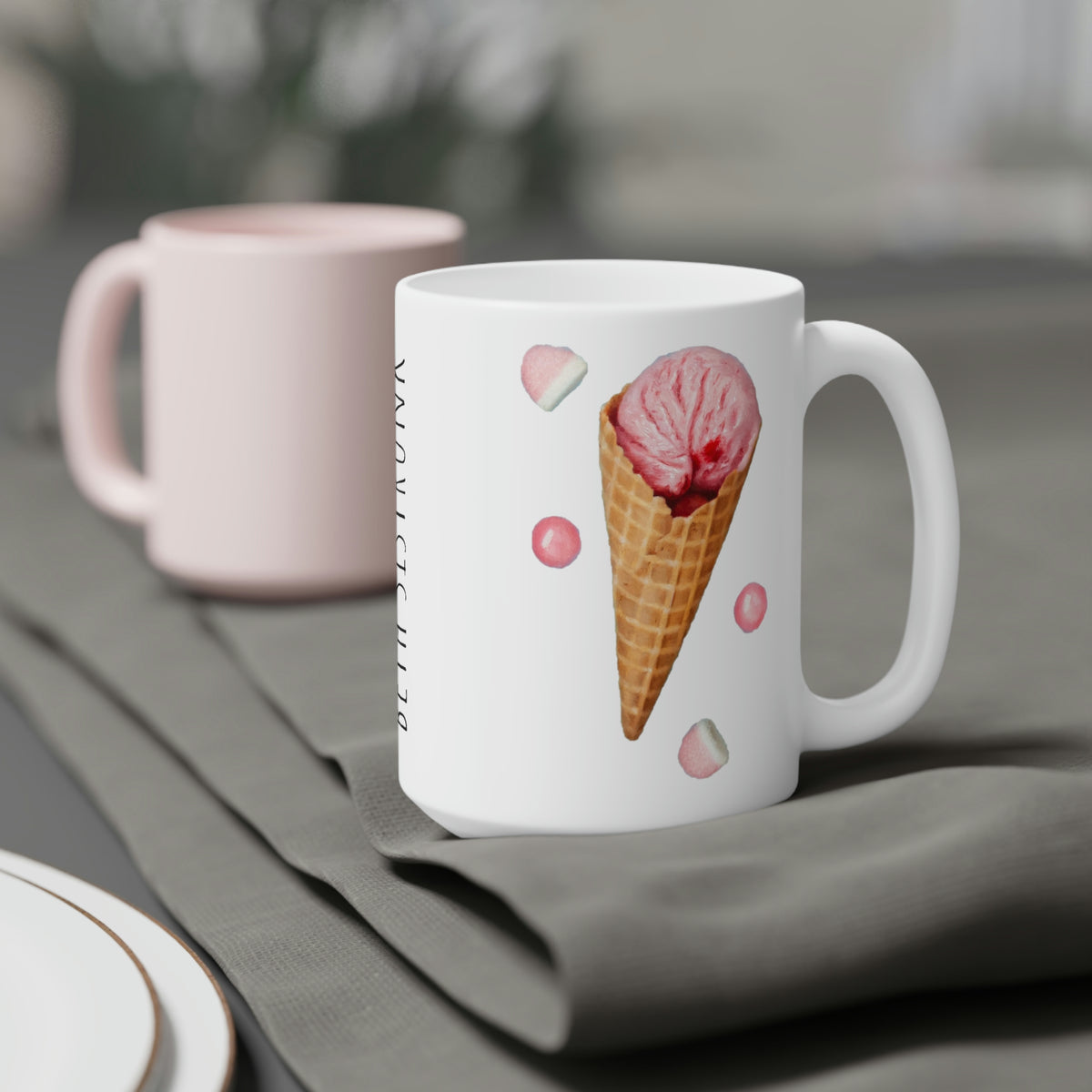 Beth Sistrunk: "Strawberry Ice Cream Cones - Beth Sistrunk" Ceramic Mug (11oz\15oz\20oz)